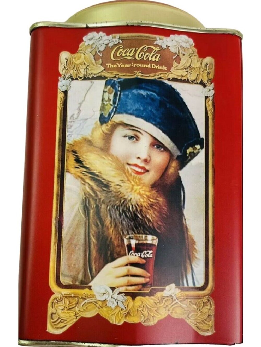 Coke Coca-Cola Tin Container with Lid Vintage1920's Theme Old Fashioned Ladies